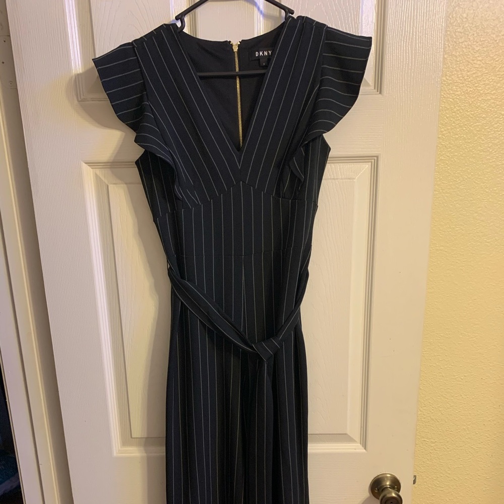 DKNY Black Pin Striped Pant Romper